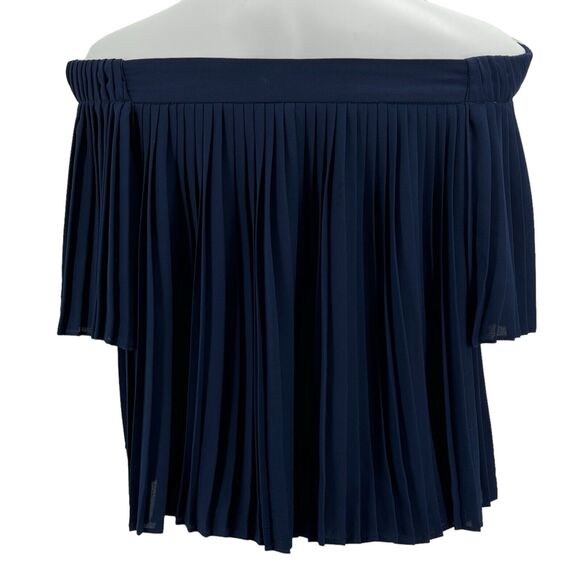 asos Women’s Off the Shoulder Pleated Top Sz 10 Blue Short Sleeve Flare Flowy - Picture 4 of 9
